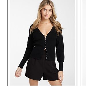 Icōne Simons organic cotton pearl button black stretchy cardigan sweater M